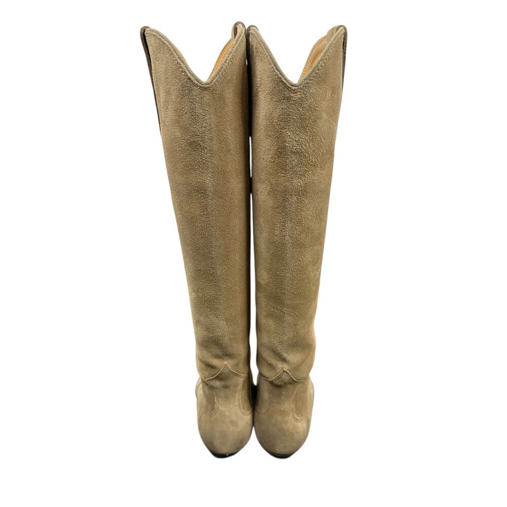 Isabel Marant Denvee Boots Suede Knee High Cowboy Pointed Toe Western Taupe Sz 5 - Picture 8 of 14